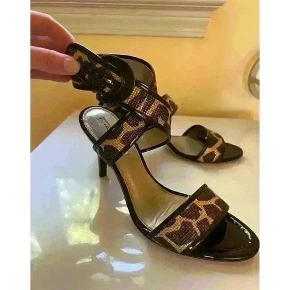 Via Spiga Women's Animal Print Strappy Sandals Size 8M Brown/Beige Stiletto Heel - Picture 2 of 8